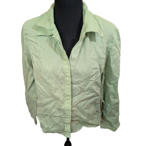 Adolfo Studio Top Button Front 100% Linen 90's Relaxed Fit Coastal Size 4 - Picture 1 of 11